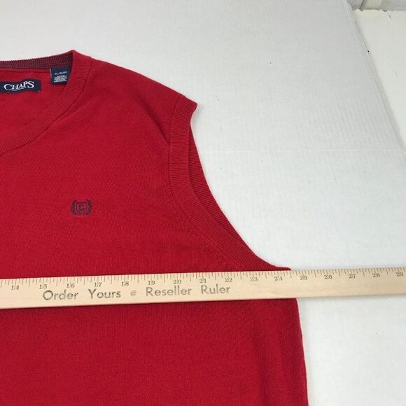 Chaps Ralph Lauren Mens Sweater Vest Red V-Neck Sleeveless Cotton Pullover XL - Picture 8 of 11